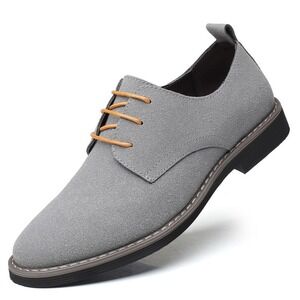 Santimon Men's US 6.5 Grey Suede Casual Lace Up Derby Formal Dress Shoes